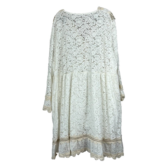 Via Veneto Midi Dress Women's Vintage Ivory Lace V-neck Flare Sleeves Boho Fairy - Picture 2 of 12